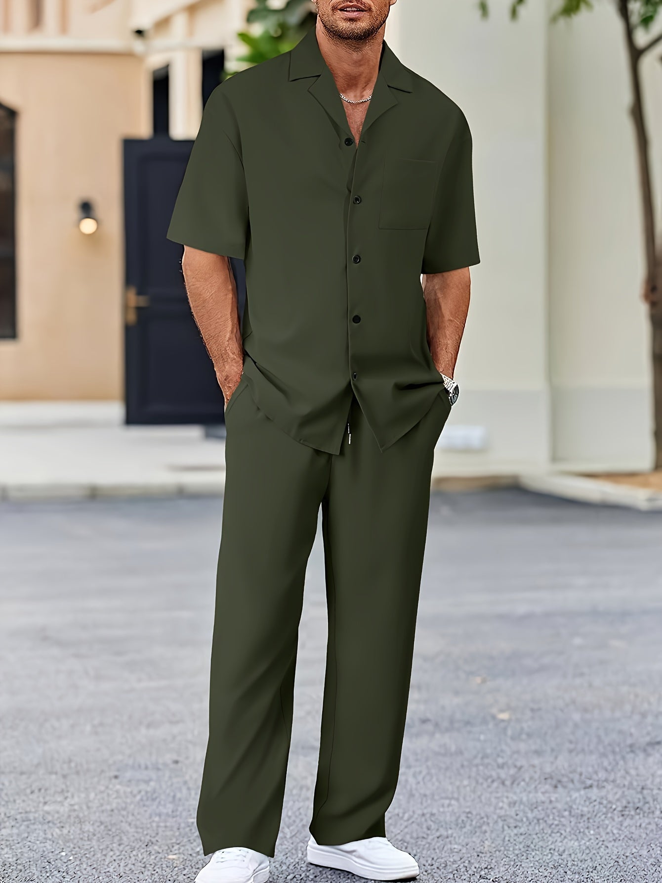 Short Sleeve Shirt & Loose Straight Pants Set