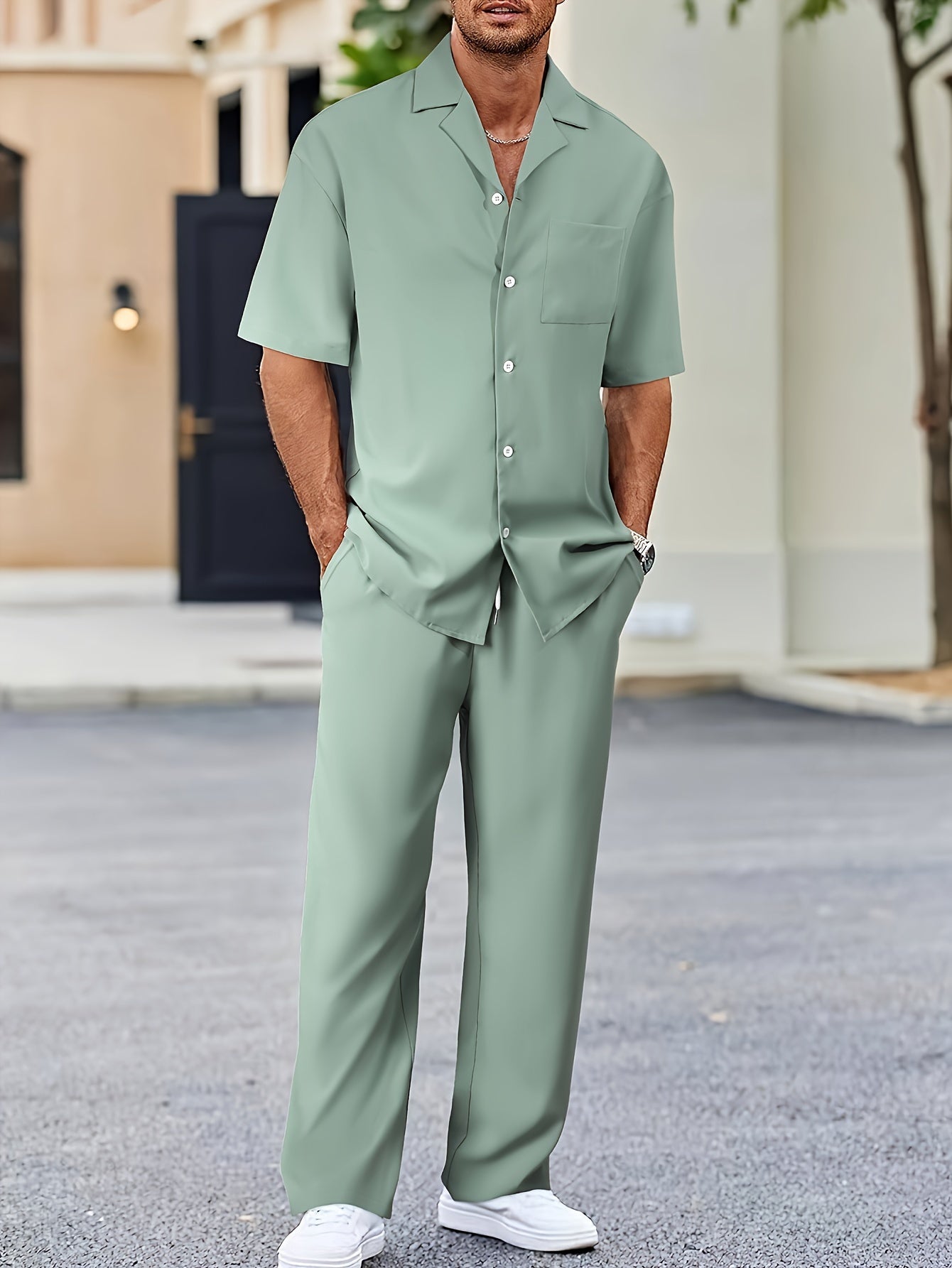 Short Sleeve Shirt & Loose Straight Pants Set